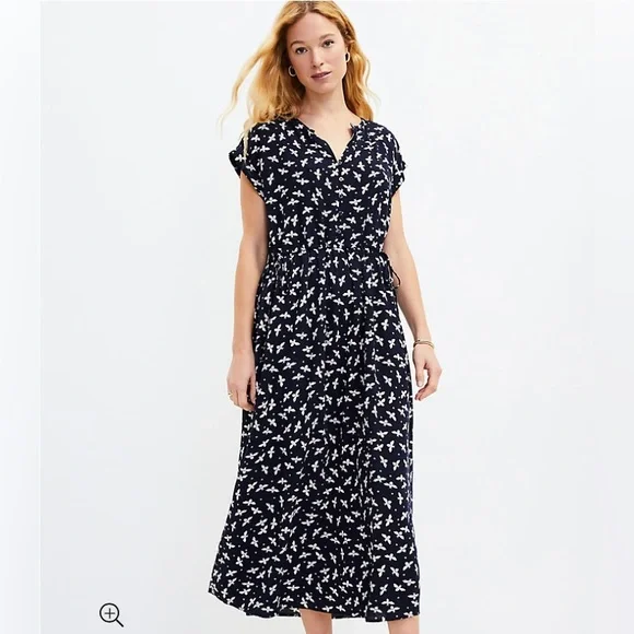 LOFT Bee Side Tie Midi Dress